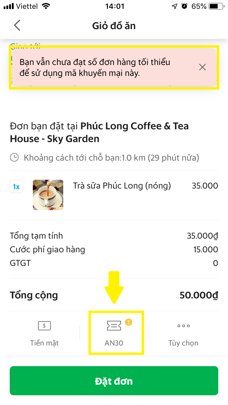 Tôi không sử dụng được mã khuyến mãi GrabFood - Passenger