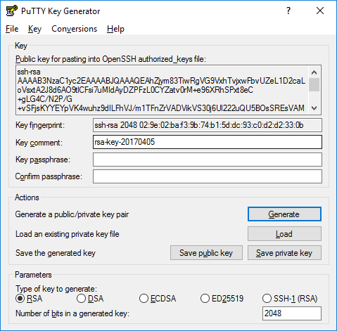 filezilla public key generation